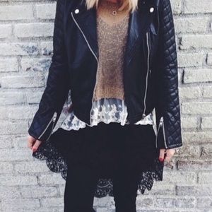 LF Millau Tan Knit Lace Sweater